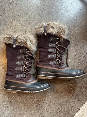 Sorel Brown Faux-Fur Trim Lace-Up Winter Boots